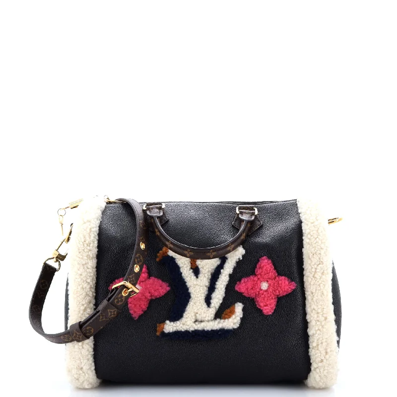 Louis Vuitton crossbody bags with a printed floral pattern for femininitySpeedy Bandouliere Bag Leather and Monogram Teddy Shearling 30