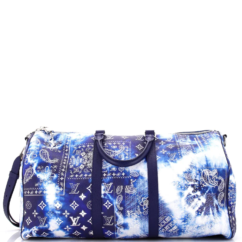 Louis Vuitton crossbody bags with a printed floral pattern for femininityKeepall Bandouliere Bag Limited Edition Monogram Bandana Leather 50