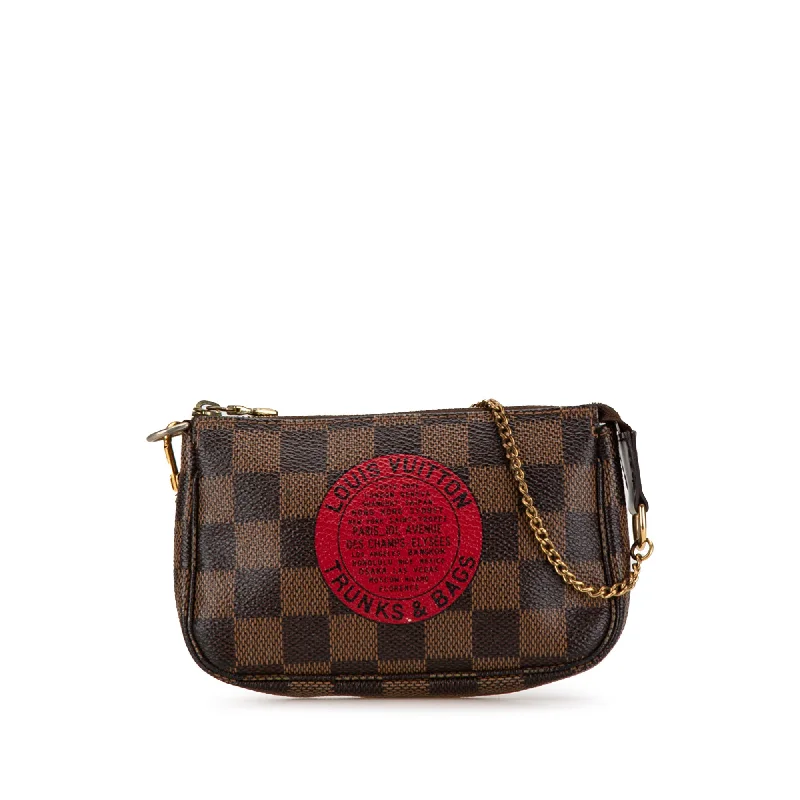 Ladies Louis Vuitton shoulder bags with a magnetic - closure flap for easeBrown Louis Vuitton Damier Ebene Trunks and Bags Mini Pochette Accessoires