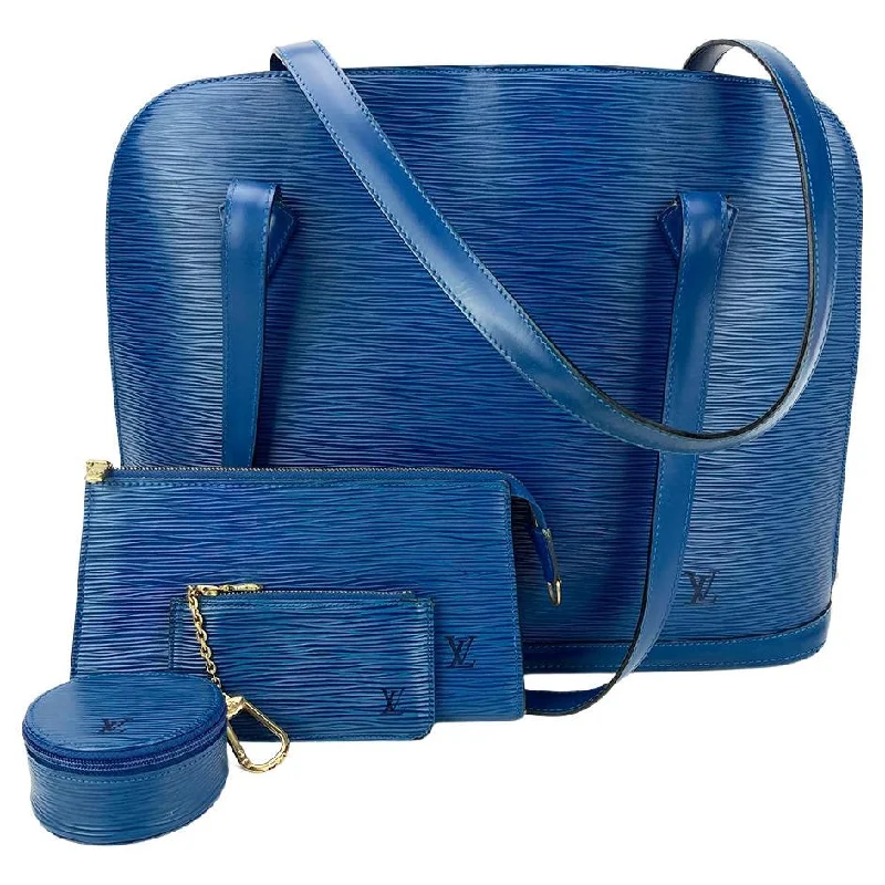 Louis Vuitton crossbody bags with adjustable shoulder straps for comfortLOUIS VUITTON Blue Epi Lussac Tote Pochette Wallet and Jewelry Pouch