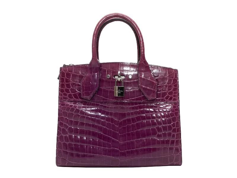 Louis Vuitton handbags with a beaded trim for a touch of glamourPurple Louis Vuitton Crocodile City Steamer MM Handbag