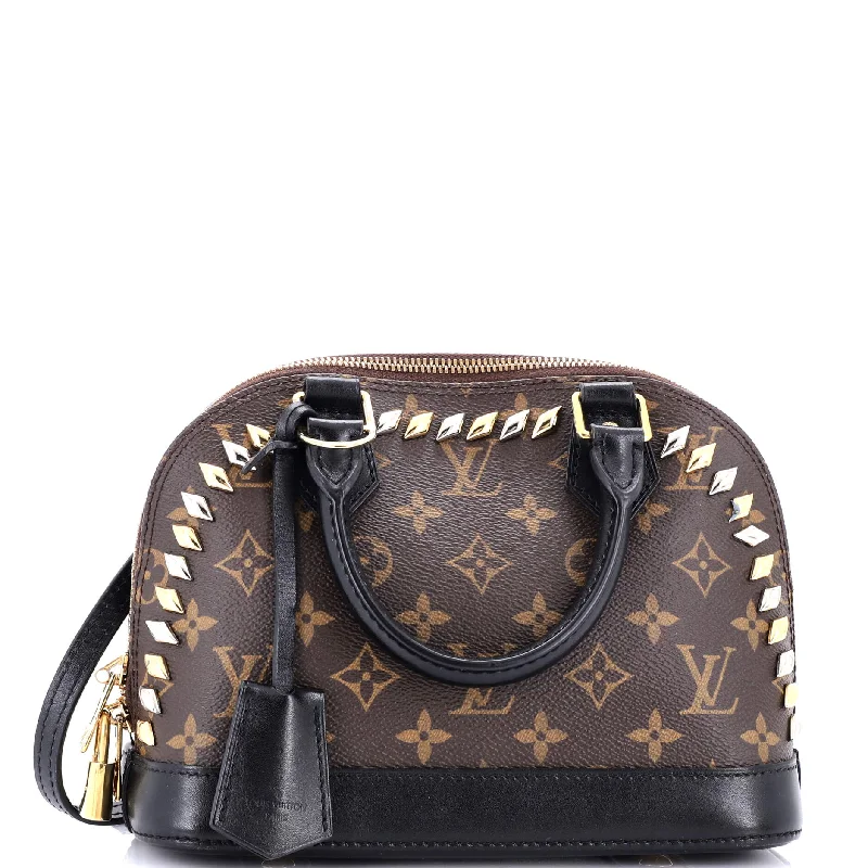 Louis Vuitton backpacks with a padded back panel for comfort during long - wearMetal Stones Alma Handbag Studded Monogram Canvas BB