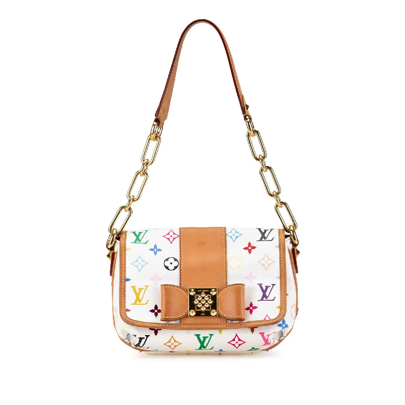 Louis Vuitton bags with a front - flap pocket for quick - access itemsWhite Louis Vuitton Monogram Murakami Patti Shoulder Bag