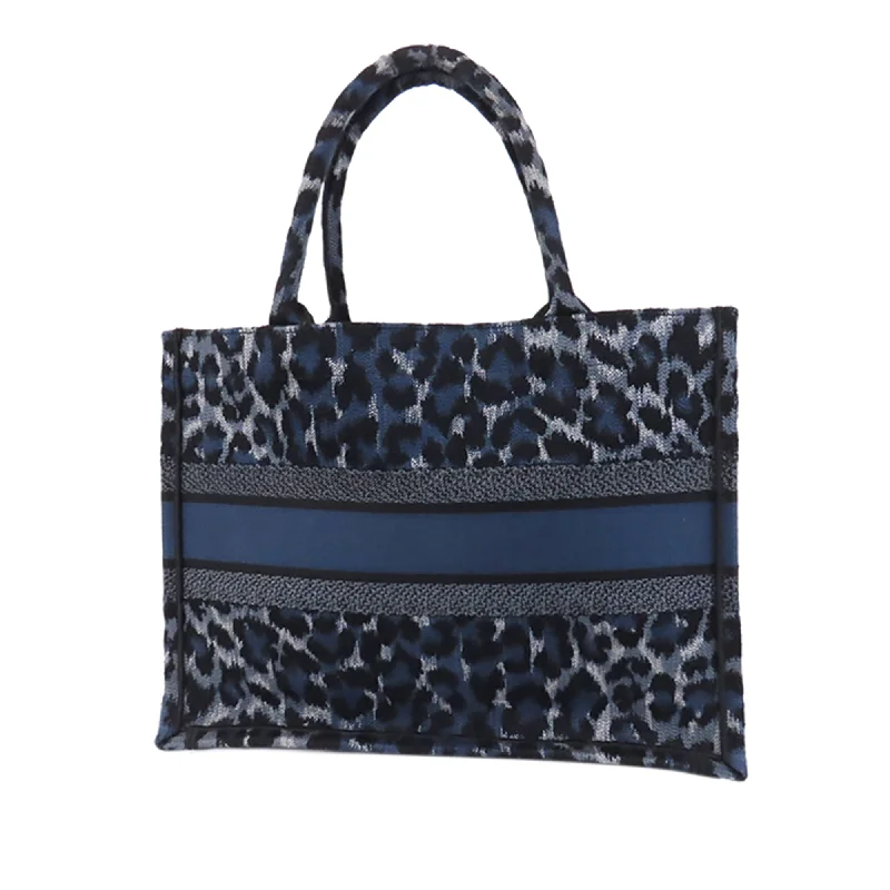 Contemporary Christian Dior handbags with a unique shapeDior Book Tote Medium Blue Leopard Canvas