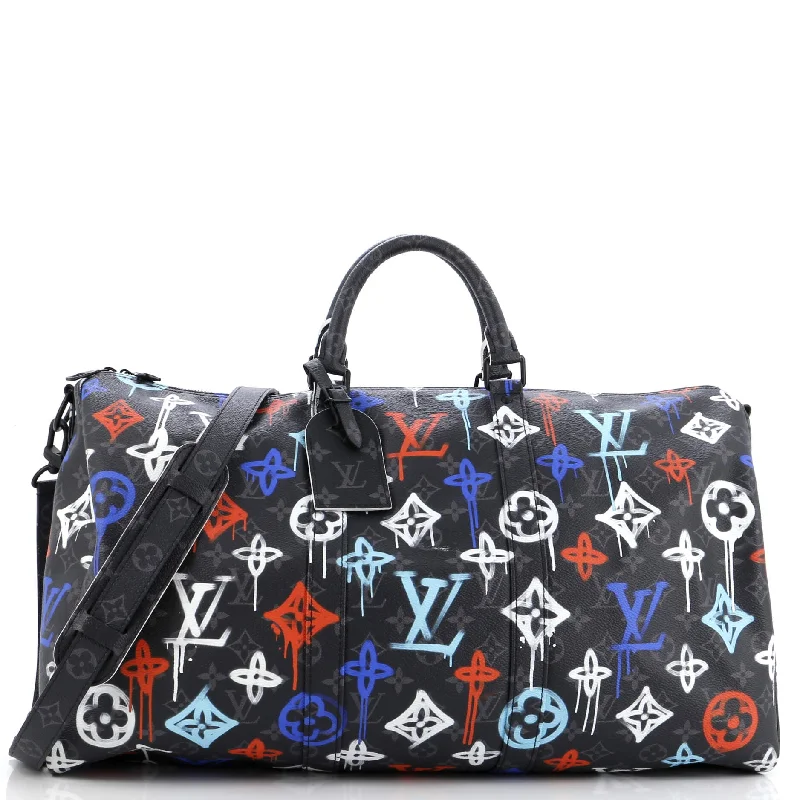 Ladies Louis Vuitton shoulder bags with a single - handle silhouetteKeepall Bandouliere Bag Graffiti Monogram Eclipse Canvas 50