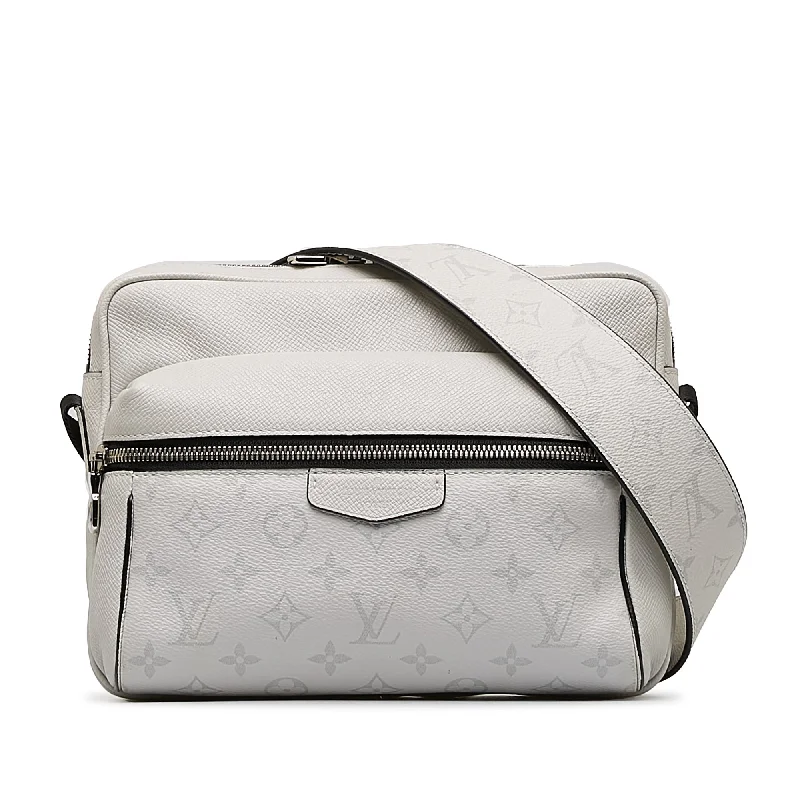 Louis Vuitton bags with a snap - button closure and a decorative charm for styleWhite Louis Vuitton Monogram Taigarama Outdoor Messenger Crossbody Bag