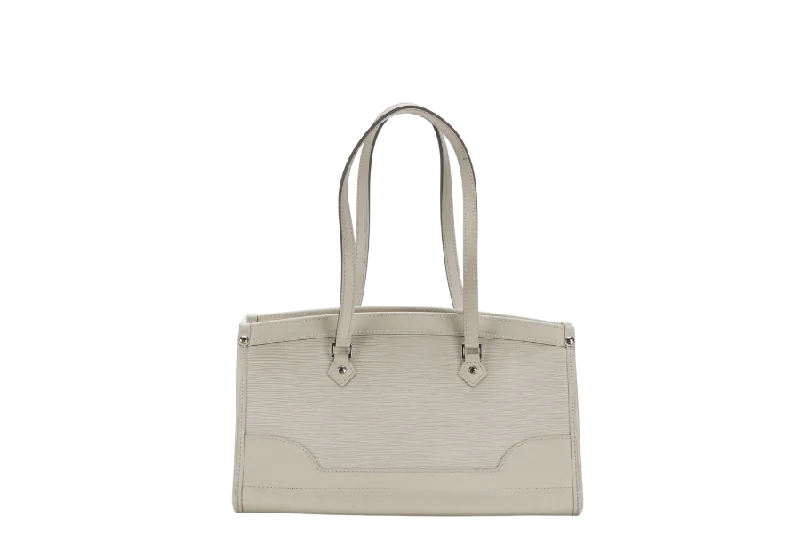 Louis Vuitton tote bags with a spacious interior and multiple pocketsLOUIS VUITTON MADEILENE PM (M5933J) WHITE EPI LEATHER TOTE BAG SILVER HARDWARE WITH DUST COVER