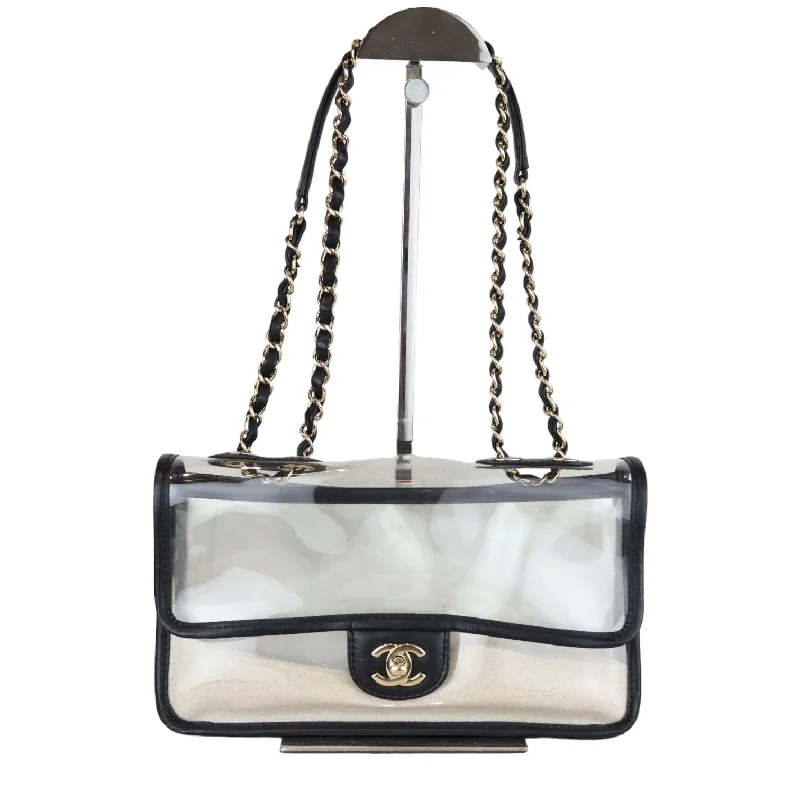 Chanel Lightweight Handbag for Daily ErrandsSand By The Sea Flap Medium Lambskin PVC Black GHW