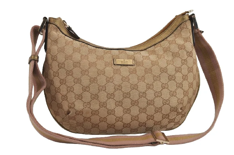 Women Gucci crossbody bags with a woven leather strapAuth GUCCI Sherry Line Shoulder Cross Bag GG Canvas Leather 181092 Beige 4212J