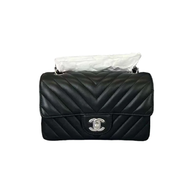 Chanel Limited Edition Handbag for CollectorsMini Rectangular Flap Black Lambskin Chevron Quilted SHW