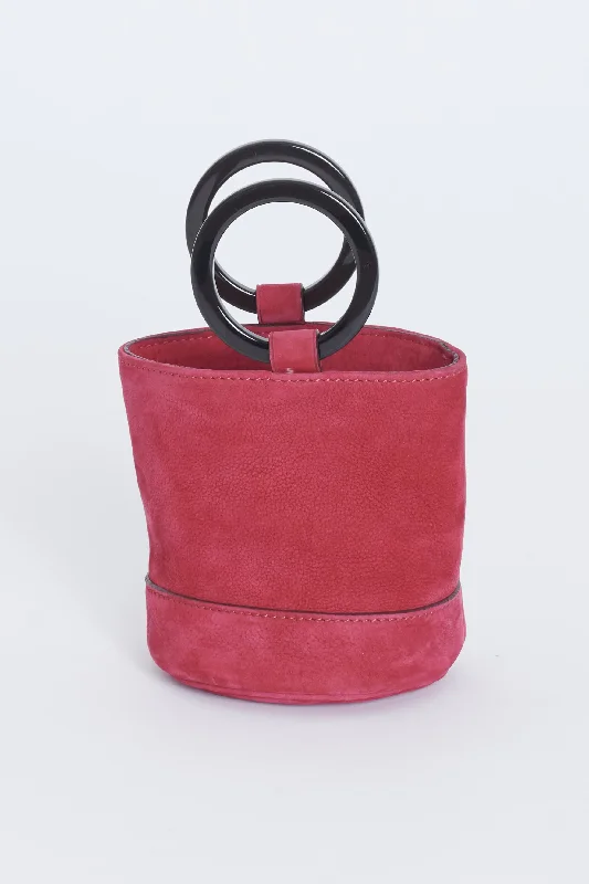 Chanel Designer Handbag with Unique DesignPink Suede Mini Bonsai Preowned Bucket Bag