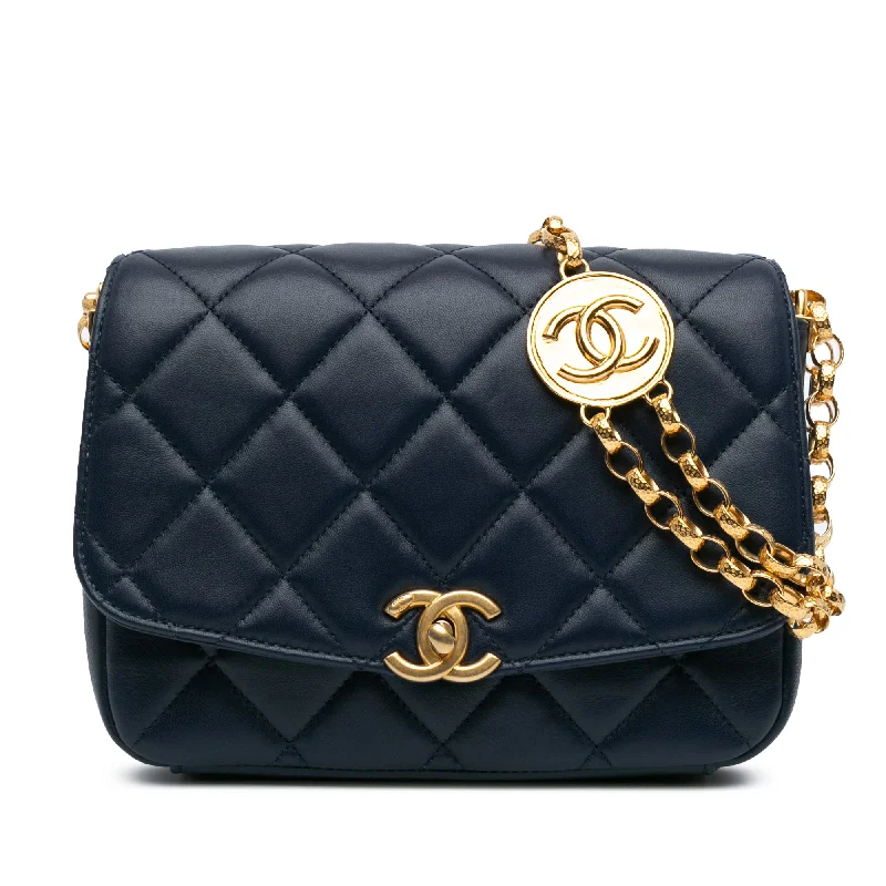 Chanel Vintage Inspired Handbag for Retro LoversBlue Chanel Lambskin CC Coin Flap Crossbody Bag