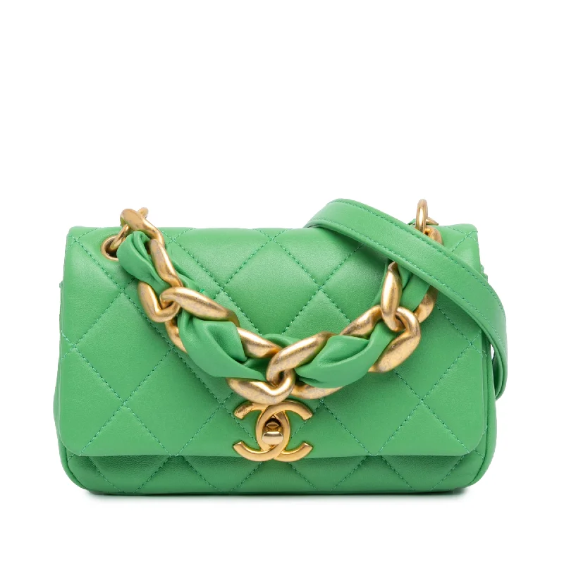 Chanel Designer Handbag with Unique DesignGreen Chanel Small Quilted Lambskin Chain Is More Flap Satchel