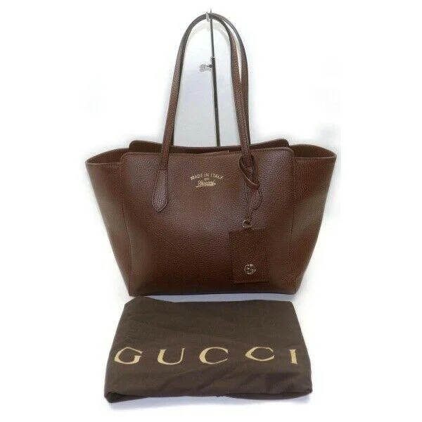 Gucci tote bags for women with a water - resistant coatingBrand Inspired Gucci Tote Bag Swing Tote Brown Leather (SHC7-11055)