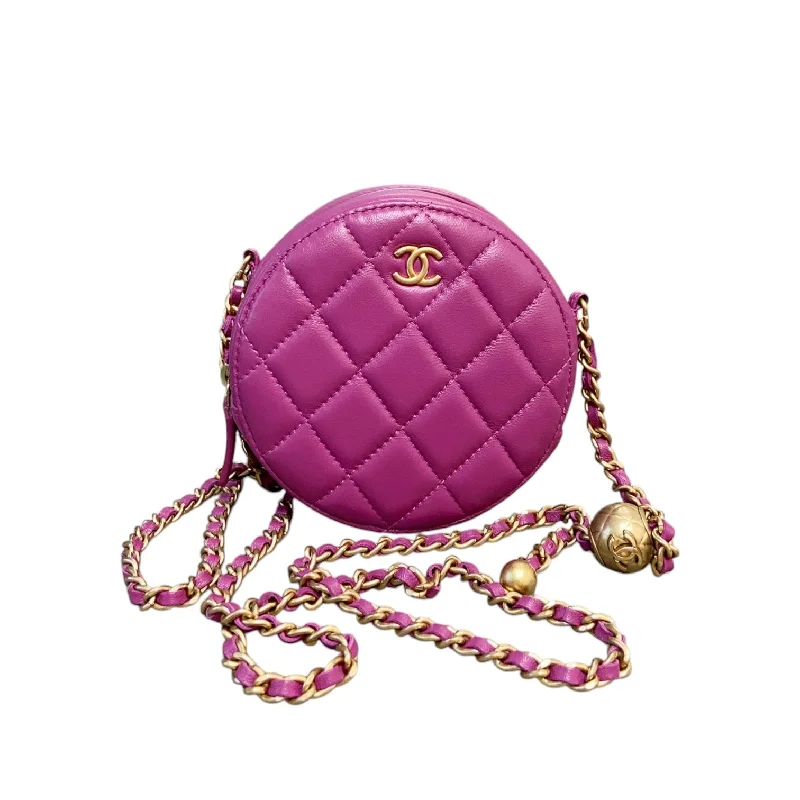 Chanel Handbag with Adjustable Strap for ComfortRound Pearl Crush Clutch With Chain Lambskin Purple GHW