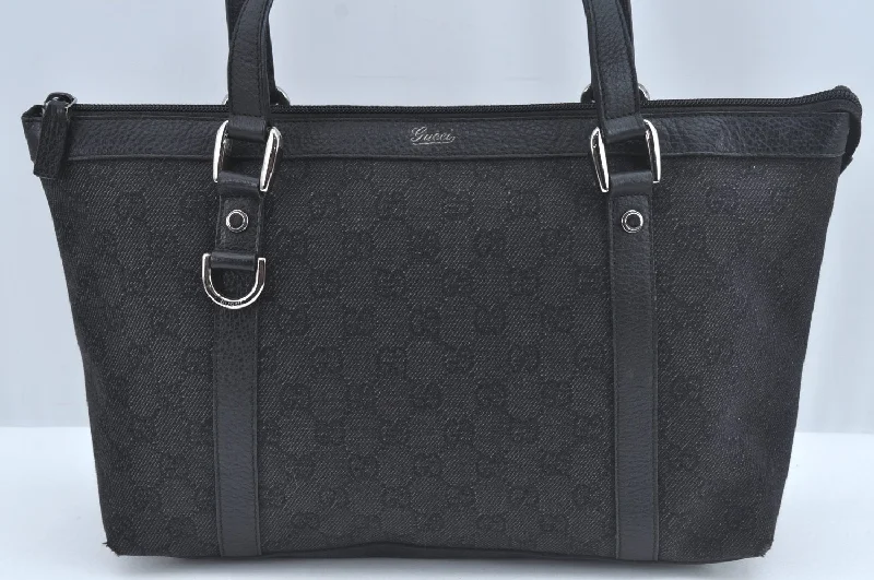 Women Gucci bags with a snap - button closure and a decorative charmAuthentic GUCCI Abbey Shoulder Tote Bag GG Canvas Leather 268640 Black 2476J