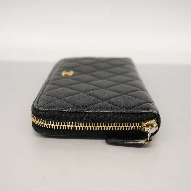 Chanel Vintage Inspired Handbag for Retro LoversCHANEL  Matelasse Gold Hardware Women's Caviar Leather Long Wallet Black