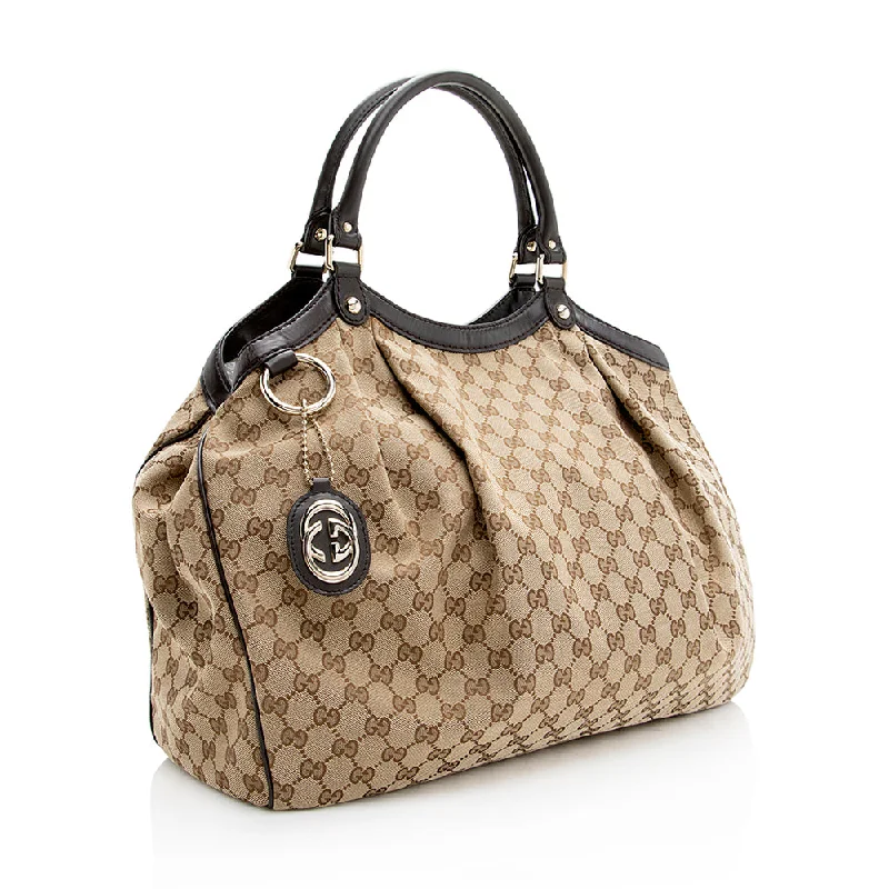 Gucci handbags for women with a beaded trimGucci GG Canvas Sukey Large Tote (SHF-19513)