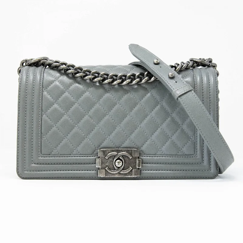 Chanel Classic Flap Bag for Evening PartyChanel Grey Lambskin Old Medium Boy Bag