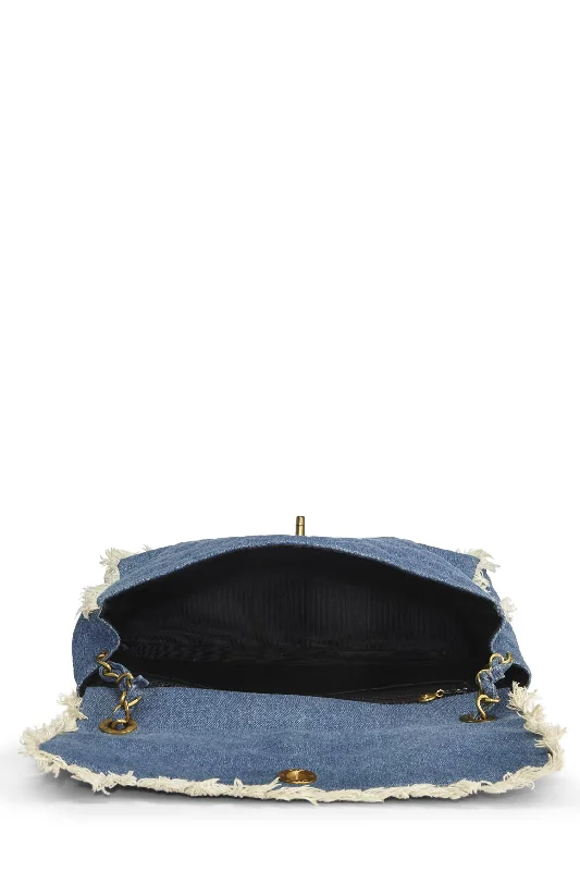 Chanel Handbag with Adjustable Strap for ComfortChanel,  Blue Quilted Denim Half Flap Maxi, Blue