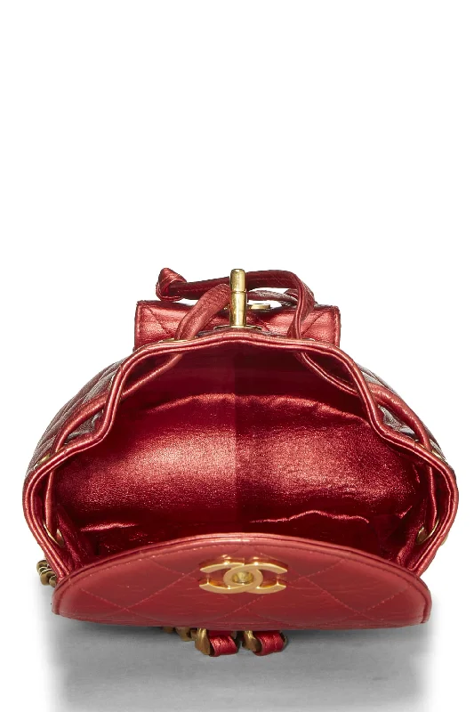 Chanel Vintage Inspired Handbag for Retro LoversChanel,  Red Metallic Leather Classic Backpack Mini, Red