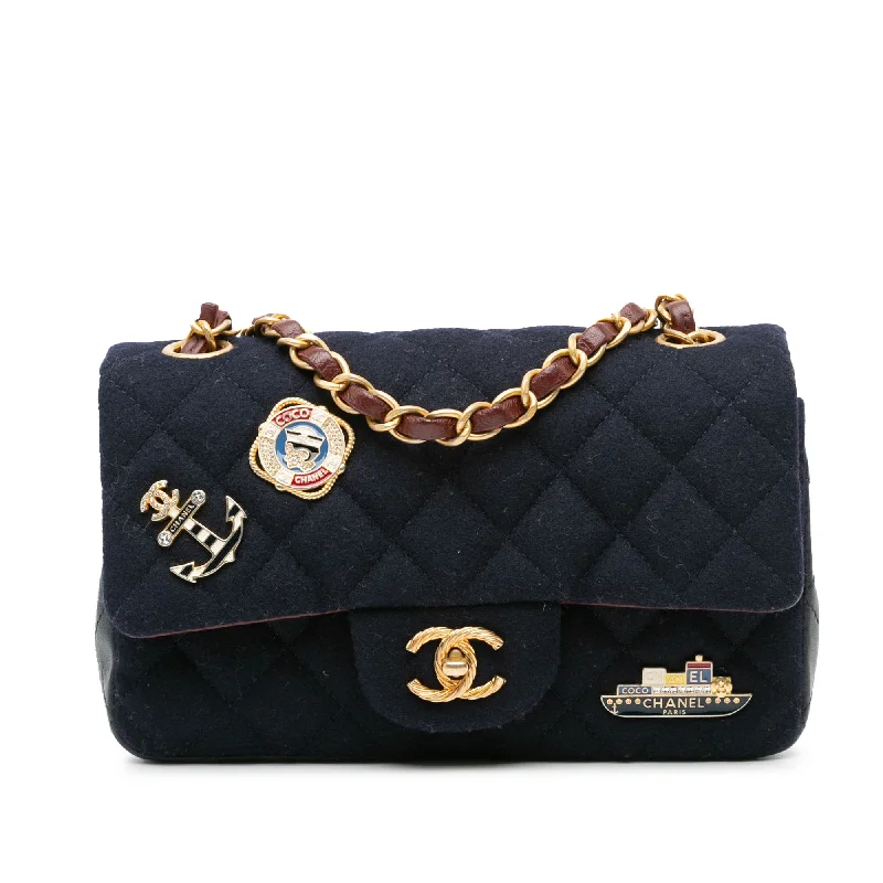 Chanel Designer Handbag with Unique DesignBlue Chanel Mini Rectangular Classic Jersey Sailor Single Flap Crossbody Bag