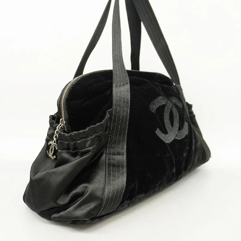 Chanel Luxury Handbag for High - End EventsCHANEL  Boston Bag Men,Women,Unisex Satin,Leather Boston Bag Black