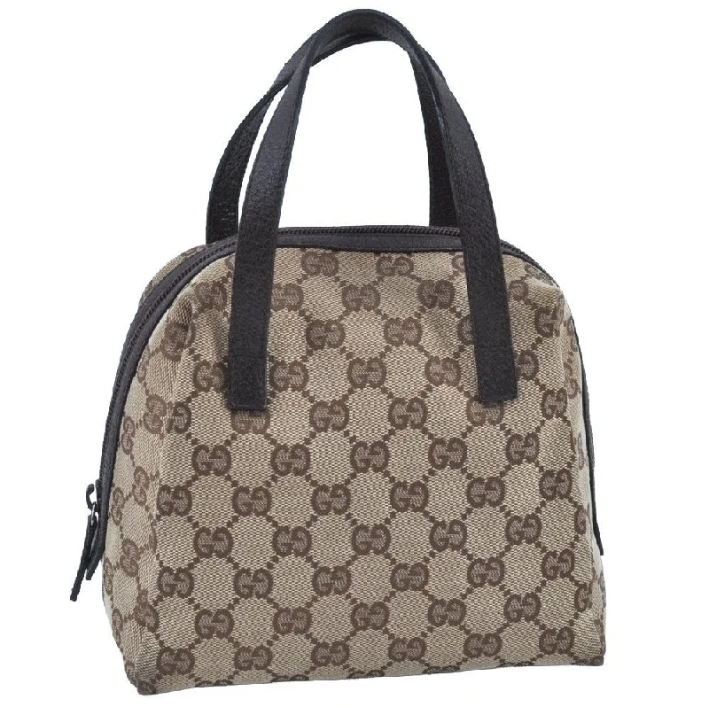 Women Gucci Sylvie bags with a monogram - embossed leatherAuthentic GUCCI Vintage Hand Bag Purse GG Canvas Leather 124542 Brown 9539H