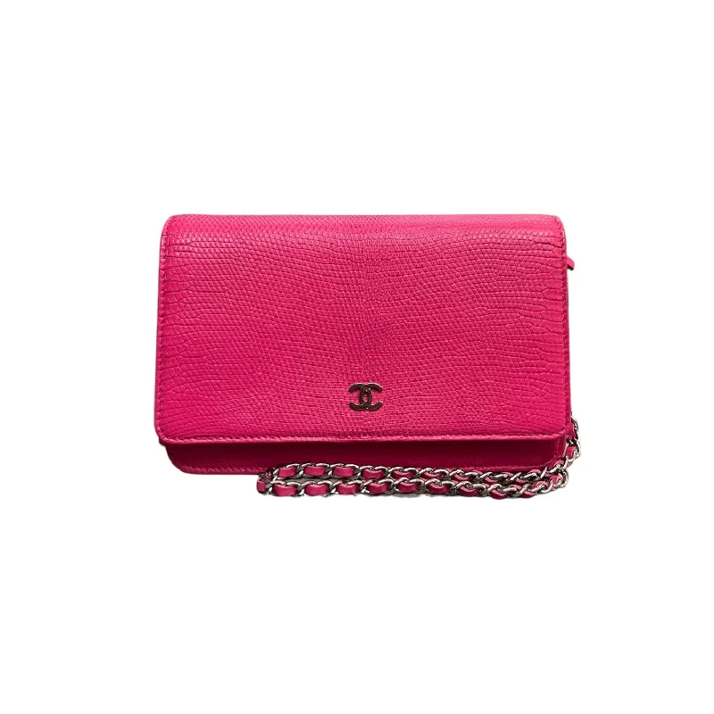 Chanel Handbag with Adjustable Strap for ComfortWallet on Chain WOC Lizard Leather Hot Pink SHW