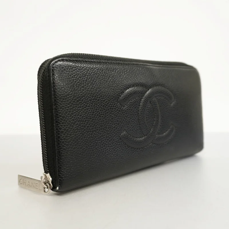 Chanel Black Handbag for Business MeetingsCHANEL  Long Wallet [bi-fold] Gold Hardware Women's Caviar Leather Long Wall