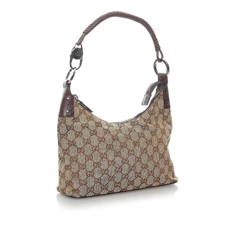 Women Gucci bags with a front - flap pocket for quick - access itemsGucci GG Canvas Shoulder Bag (30717)