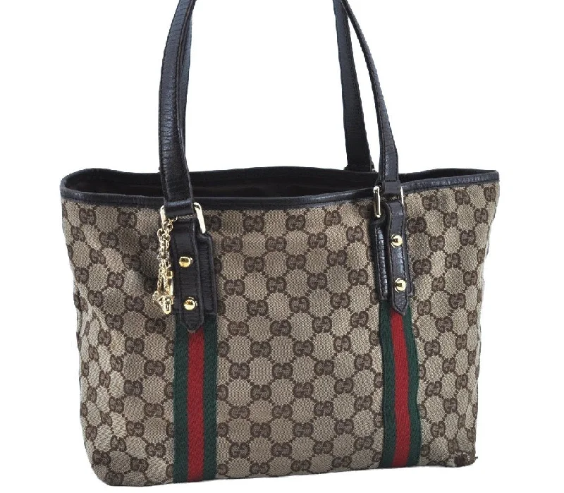 Women Gucci crossbody bags in a bold red colorAuthentic GUCCI Web Sherry Line Tote Bag GG Canvas Leather 137396 Brown 3787I