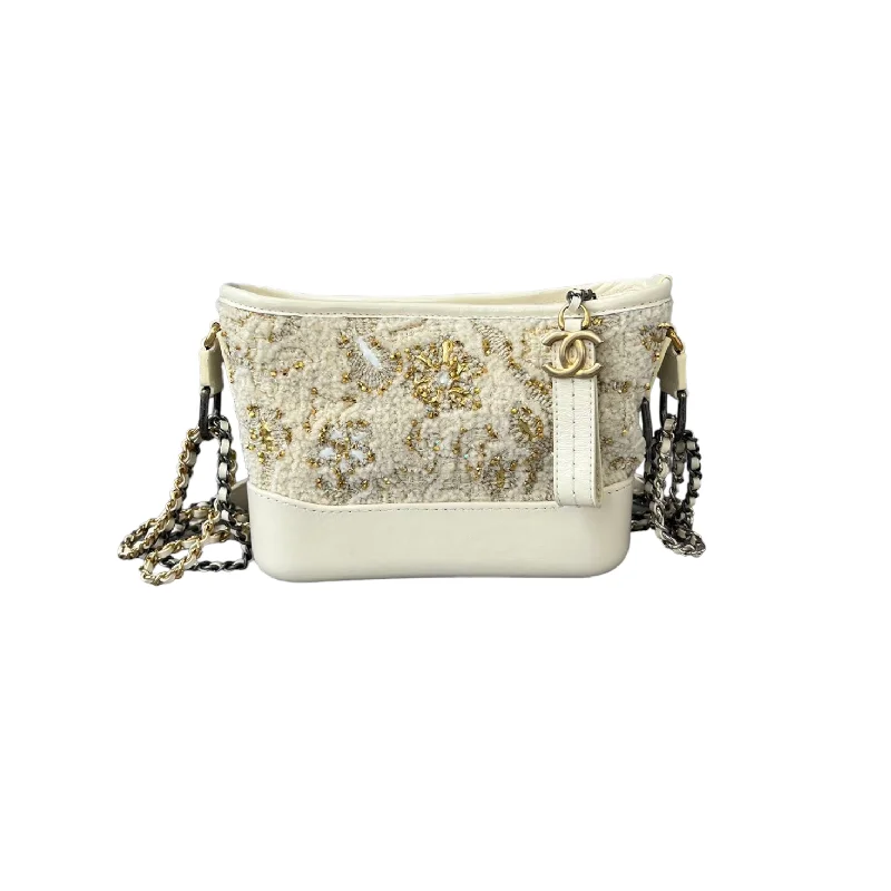 Chanel Limited Edition Handbag for CollectorsPatent Goatskin Quilted Gabrielle Small Hobo White and Gold