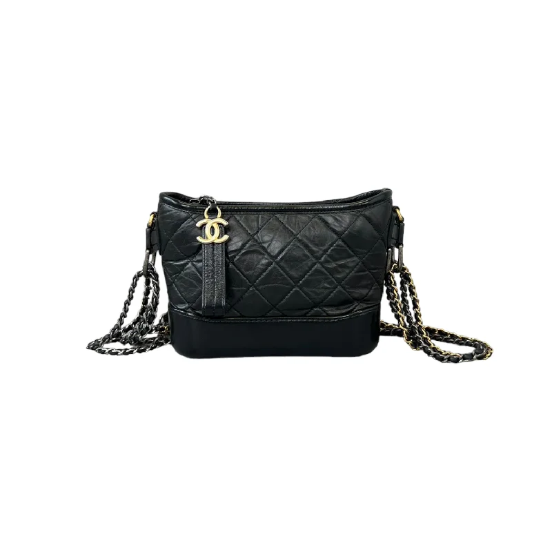 Chanel Designer Handbag with Unique DesignAged Calfskin Quilted Small Gabrielle Hobo Black GHW