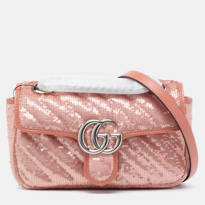 Gucci Marmont bags for women with a snakeskin - effect panelGucci Pink Diagonal Sequins And Leather Mini GG Marmont Shoulder Bag