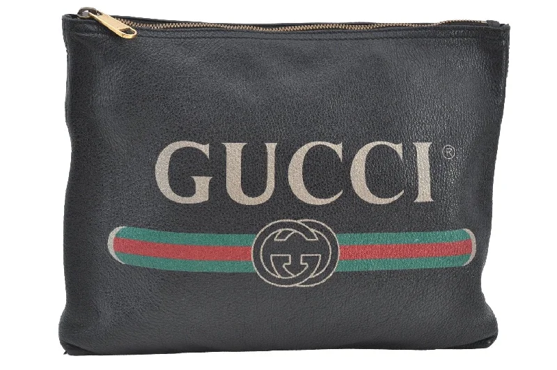 Ladies Gucci handbags with a detachable coin purse insideAuthentic GUCCI Portfolio Clutch Hand Bag Purse Leather 500981 Black 8524H