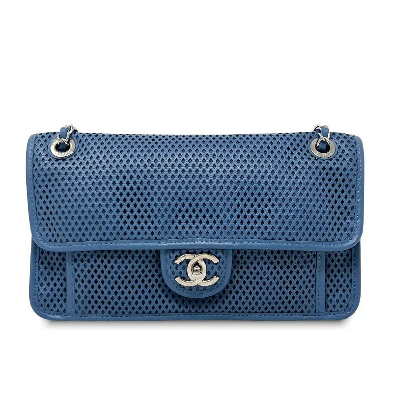 Chanel Handbag with Adjustable Strap for ComfortChanel Blue Perforated French Riviera Flap Bag