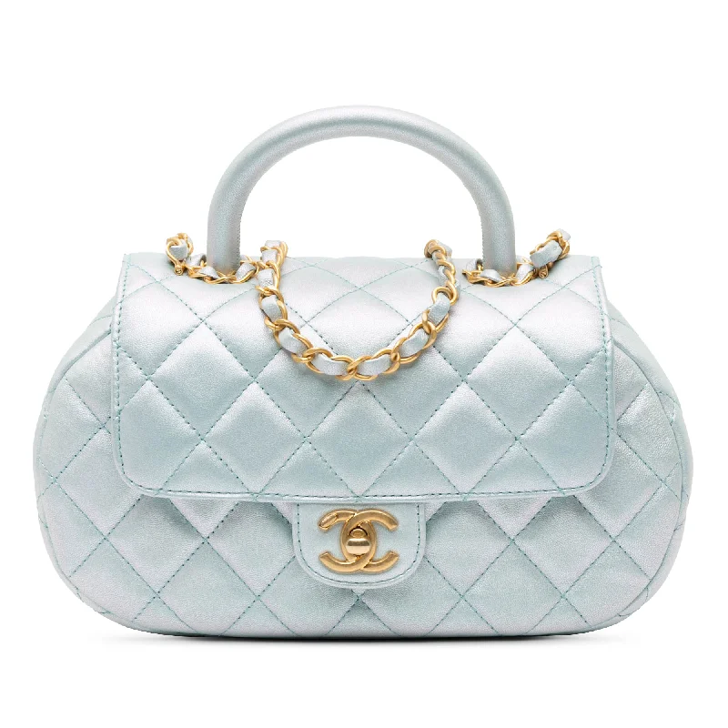 Chanel New Arrival Handbag with Gold HardwareBlue Chanel CC Quilted Lambskin Top Handle Flap Satchel