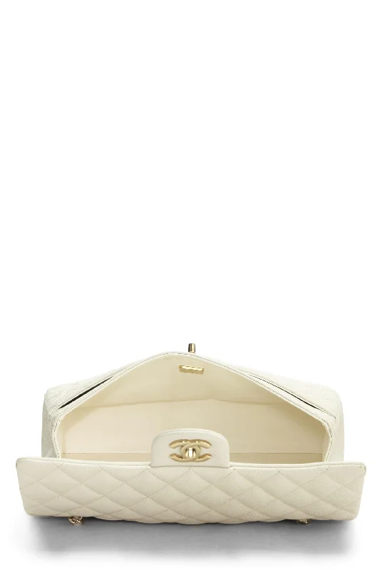 Chanel Classic Flap Bag for Evening PartyChanel,  White Quilted Caviar Classic Double Flap Medium, White