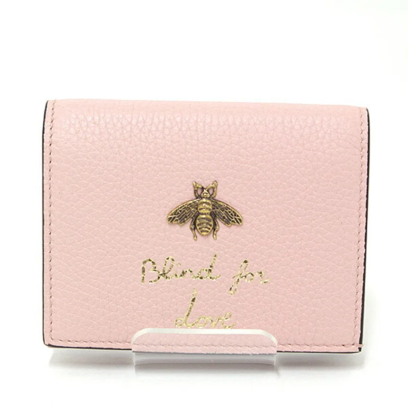 Medium - sized Women Gucci handbags for everyday useGucci Animalier Bee Leather Card Case Light Pink 460185 Bi-Fold Mini Wallet Compact