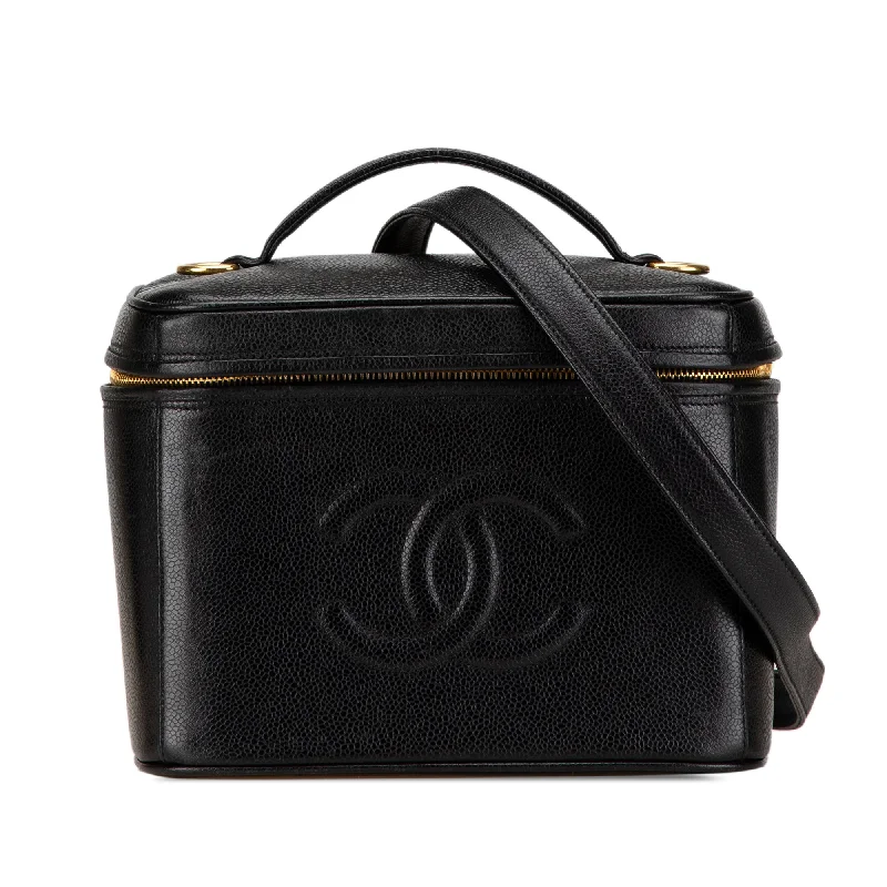 Chanel Designer Handbag with Unique DesignBlack Chanel CC Caviar Vanity Train Case