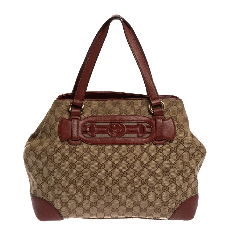 Gucci Marmont bags for women with gold - toned hardwareGucci Beige/Red GG Canvas and Leather Medium Supreme Web Dressage Tote