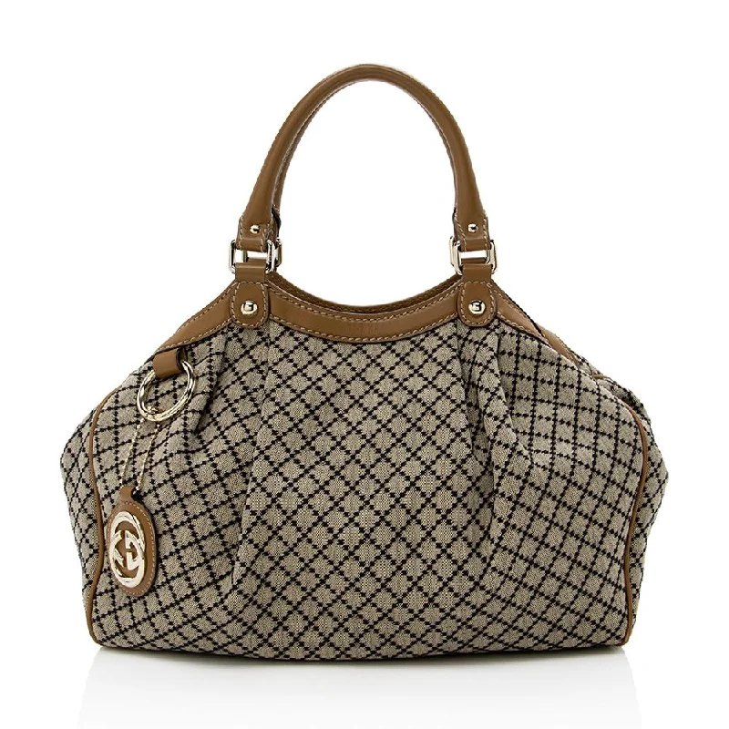 Women Gucci bags with a zippered interior pocketGucci Diamante Canvas Sukey Medium Tote (SHF-17757)