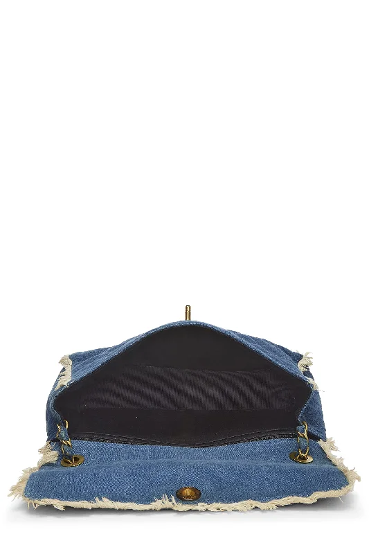 Chanel Quilted Leather Shoulder Bag for FashionistasChanel,  Blue Quilted Denim Half Flap Maxi, Blue