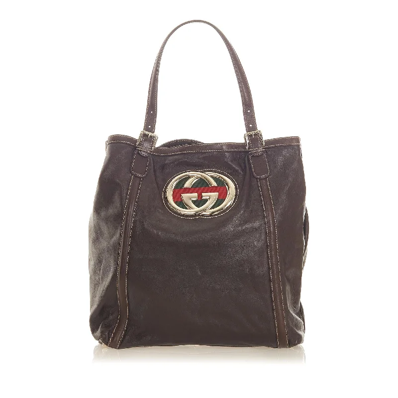 Ladies Gucci Dionysus bags with a detachable shoulder strapGucci Web Britt Leather Tote Bag (SHG-20141)