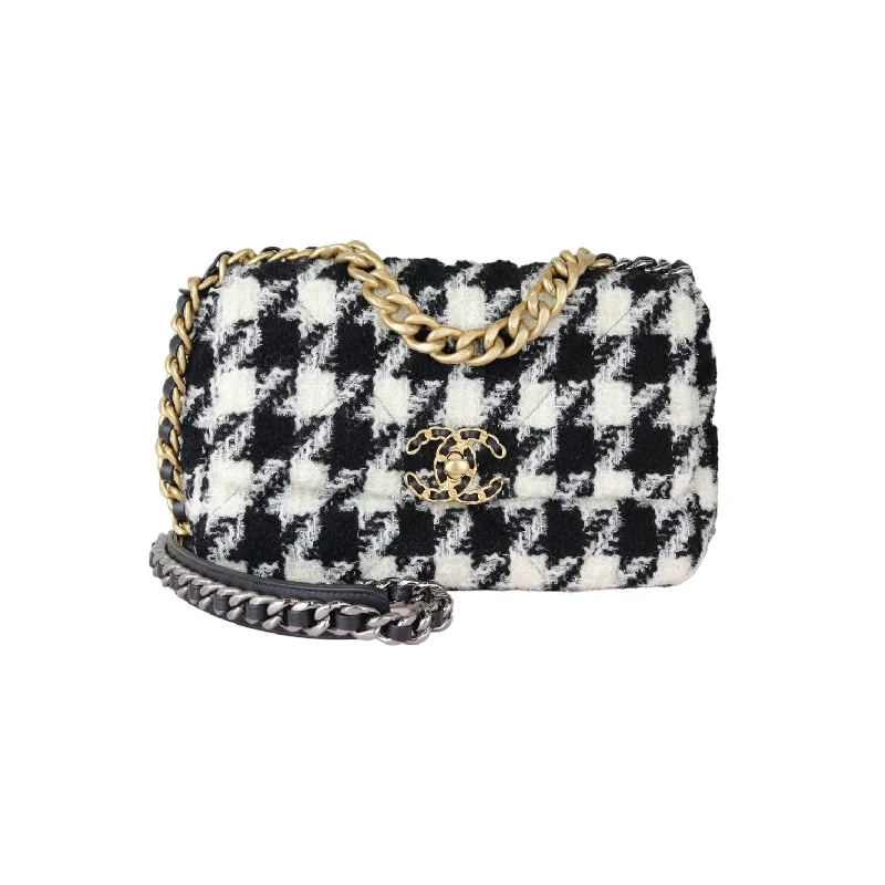 Chanel Colorful Handbag for Spring Outfits19 Flap Small Tweed Quilted Black Ecru White MHW