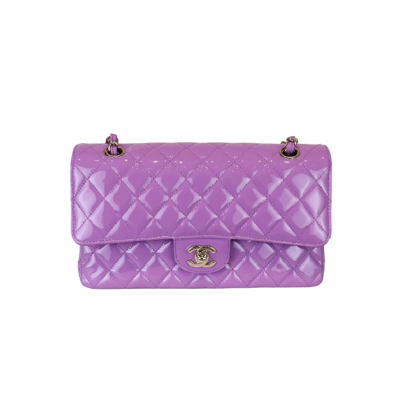 Chanel Colorful Handbag for Spring OutfitsClassic Double Flap Medium Patent Quilted Purple GHW