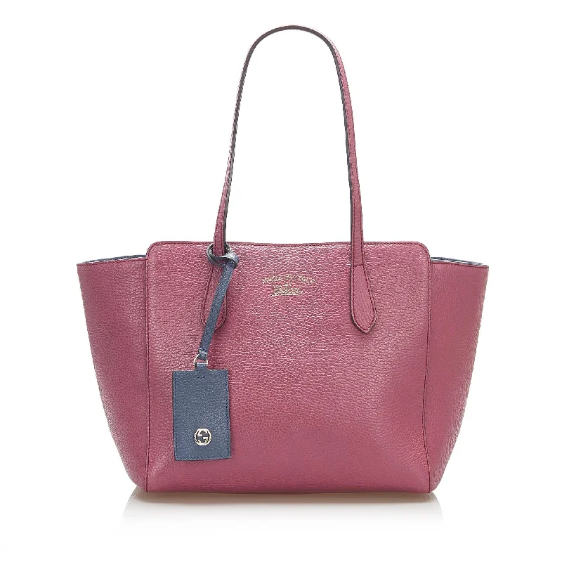 Gucci handbags for women with a patent - leather finishGucci Swing Leather Tote Bag (SHG-15774)