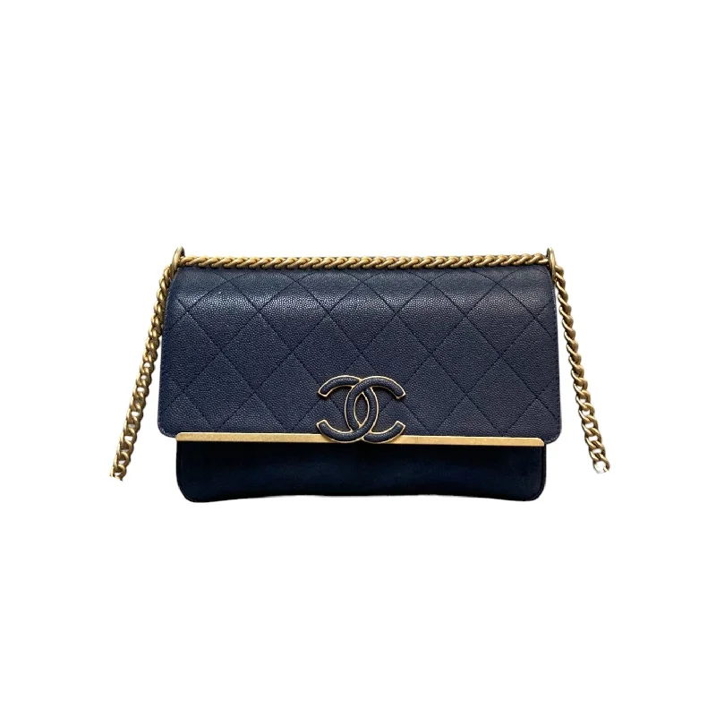 Chanel Colorful Handbag for Spring OutfitsLady Coco Flap Caviar Suede Stitched Navy GHW