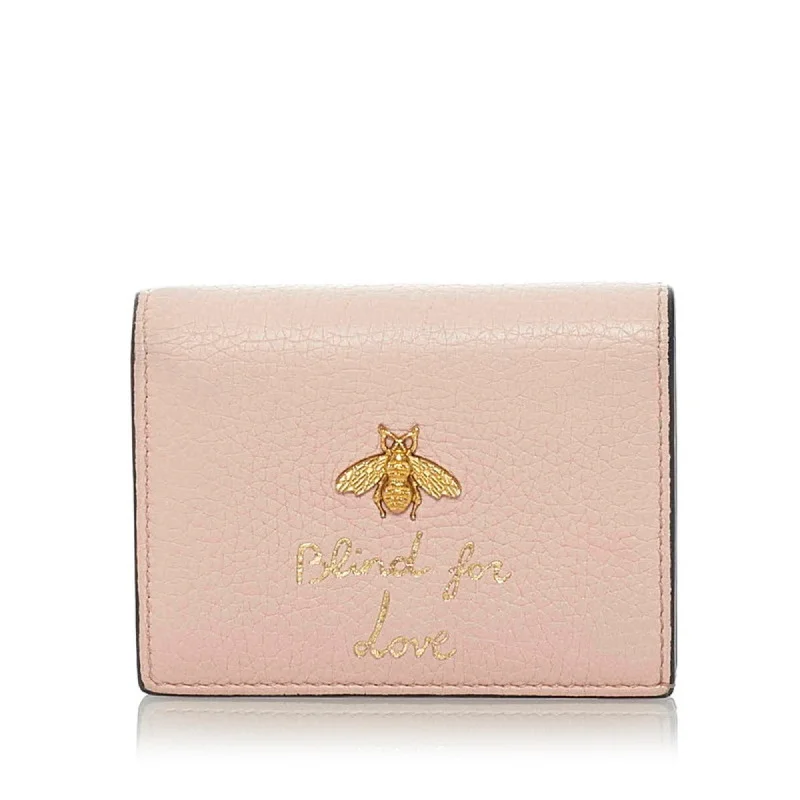 Women Gucci backpacks with a luxurious leather finishGucci Animalier Bee Bifold Wallet 460185 Pink Leather Ladies GUCCI